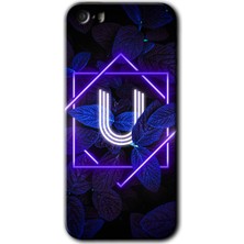 Gramaphone Apple iPhone 5s Kılıf Hd Desen Baskılı Arka Kapak - Dark Neon Yaprak U Harfi