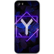 Gramaphone Apple iPhone 5s Kılıf Hd Desen Baskılı Arka Kapak - Dark Neon Yaprak Y Harfi
