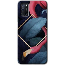 Gramaphone Oppo A92 Kılıf Hd Desen Baskılı Arka Kapak + Kırılmaz Cam - Flamingo Yaprak