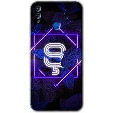 Gramaphone Honor 8x Kılıf Hd Desen Baskılı Arka Kapak - Dark Neon Yaprak Ş Harfi