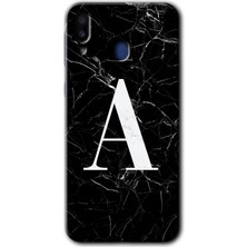 Gramaphone Galaxy M10 Kılıf Hd Desen Baskılı Arka Kapak - Siyah Mermer Desenli A Harfi