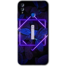 Gramaphone Honor 8x Kılıf Hd Desen Baskılı Arka Kapak - Dark Neon Yaprak I Harfi
