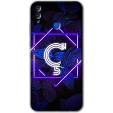 Gramaphone Honor 8x Kılıf Hd Desen Baskılı Arka Kapak - Dark Neon Yaprak Ç Harfi