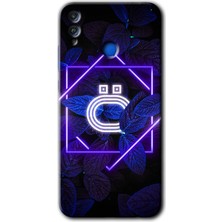 Gramaphone Honor 8x Kılıf Hd Desen Baskılı Arka Kapak - Dark Neon Yaprak Ö Harfi
