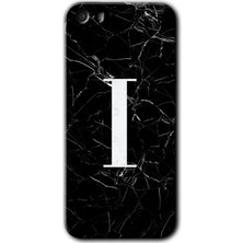 Gramaphone Apple iPhone 5s Kılıf Hd Desen Baskılı Arka Kapak + Kırılmaz Cam - Siyah Mermer Desenli I Harfi