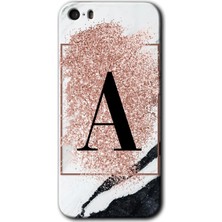 Gramaphone Apple iPhone 5s Kılıf Hd Desen Baskılı Arka Kapak + Kırılmaz Cam - Pembe Mermer Desenli A Harfi