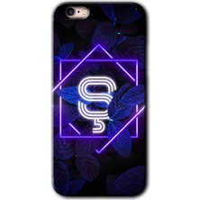 Gramaphone Apple iPhone 6 Plus Kılıf Hd Desen Baskılı Arka Kapak + Kırılmaz Cam - Dark Neon Yaprak Ş Harfi