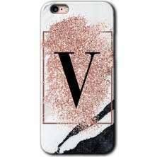 Gramaphone Apple iPhone 6s Kılıf Hd Desen Baskılı Arka Kapak + Kırılmaz Cam - Pembe Mermer Desenli V Harfi