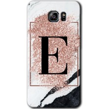 Galaxy Note 5 Kılıf Hd Desen Baskılı Arka Kapak + Esnek Nano Cam - Pembe Mermer Desenli E Harfi