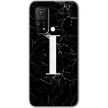 Gramaphone Xiaomi Mi 10T Pro Kılıf Hd Desen Baskılı Arka Kapak + Kırılmaz Cam - Siyah Mermer Desenli I Harfi
