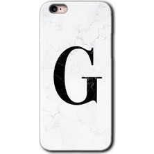 iPhone 6s Kılıf Hd Desen Baskılı Arka Kapak + Kırılmaz Cam - Beyaz Mermer Desenli G Harfi