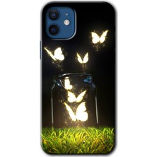 iPhone 12 Mini Kılıf Hd Desen Baskılı Arka Kapak + Esnek Nano Cam - Işıklı Kelebekler