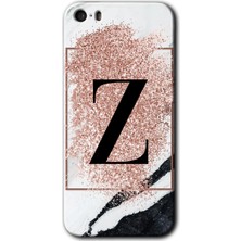 iPhone 5s Kılıf Hd Desen Baskılı Arka Kapak + Kırılmaz Cam - Pembe Mermer Desenli Z Harfi