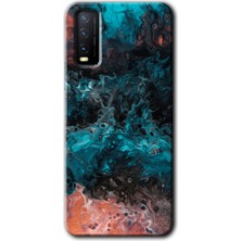 Gramaphone Vivo Y20S Kılıf Hd Desen Baskılı Arka Kapak + Kırılmaz Cam - Liquid Colorfull