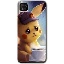 Redmi 9c Kılıf Hd Desen Baskılı Arka Kapak + Esnek Nano Cam - Üzgün Pikaçu