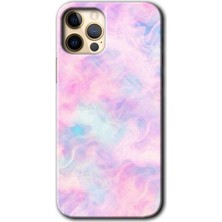 iPhone 12 Pro Kılıf Hd Desen Baskılı Arka Kapak + Esnek Nano Cam - Pembe-Duman
