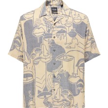 Only & Sons Rahat Açık Turuncu Desenli Erkek Gömlek 22026111_ONSDEN Lıfe Rlx Wash Doodl