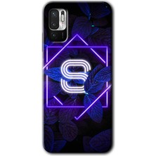 Redmi Note 10 5g Kılıf Hd Desen Baskılı Arka Kapak + Esnek Nano Cam - Dark Neon Yaprak S Harfi
