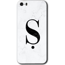 Gramaphone Apple iPhone 5s Kılıf Hd Desen Baskılı Arka Kapak + Kırılmaz Cam - Beyaz Mermer Desenli Ş Harfi