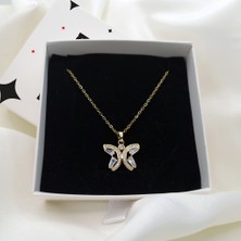 ALC Collection Zirkon Kelebek Tasarım Altın Kaplama Orijinal Çelik Kadın Kolye