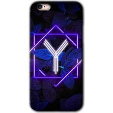 iPhone 6 Kılıf Hd Desen Baskılı Arka Kapak + Esnek Nano Cam - Dark Neon Yaprak Y Harfi