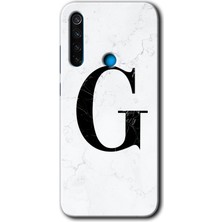 Gramaphone Redmi Note 8 Kılıf Hd Desen Baskılı Arka Kapak + Esnek Nano Cam - Beyaz Mermer Desenli H Harfi