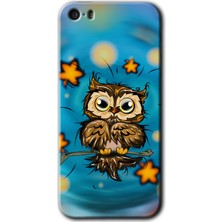 iPhone 5s Kılıf Hd Desen Baskılı Arka Kapak + Kırılmaz Cam - Owl Bird Stars
