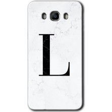 Gramaphone Galaxy J7 2016 Kılıf Hd Desen Baskılı Arka Kapak + Kırılmaz Cam - Beyaz Mermer Desenli L Harfi