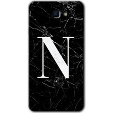 Gramaphone Galaxy J7 Prime 2 Kılıf Hd Desen Baskılı Arka Kapak + Kırılmaz Cam - Siyah Mermer Desenli N Harfi