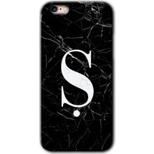 iPhone 6s Plus Kılıf Hd Desen Baskılı Arka Kapak + Kırılmaz Cam - Siyah Mermer Desenli Ş Harfi