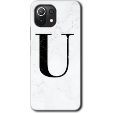Xiaomi Mi 11 Kılıf Hd Desen Baskılı Arka Kapak + Esnek Nano Cam - Beyaz Mermer Desenli U Harfi