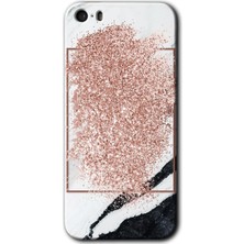 Gramaphone Apple iPhone 5s Kılıf Hd Desen Baskılı Arka Kapak + Kırılmaz Cam - Simli Mermer