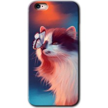 Gramaphone Apple iPhone 6 Plus Kılıf Hd Desen Baskılı Arka Kapak + Kırılmaz Cam - Cat Butterfly