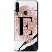 Gramaphone Huawei Y6P Kılıf Hd Desen Baskılı Arka Kapak - Pembe Mermer Desenli E Harfi