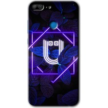 Honor 9 Lite Kılıf Hd Desen Baskılı Arka Kapak + Kırılmaz Cam - Dark Neon Yaprak Ü Harfi