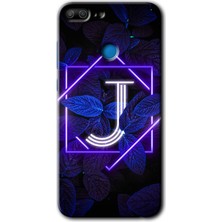 Gramaphone Honor 9 Lite Kılıf Hd Desen Baskılı Arka Kapak + Esnek Nano Cam - Dark Neon Yaprak J Harfi