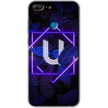 Gramaphone Honor 9 Lite Kılıf Hd Desen Baskılı Arka Kapak + Esnek Nano Cam - Dark Neon Yaprak U Harfi