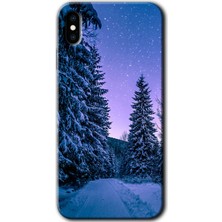 iPhone x Kılıf Hd Desen Baskılı Arka Kapak + Esnek Nano Cam - Kış Manzarası