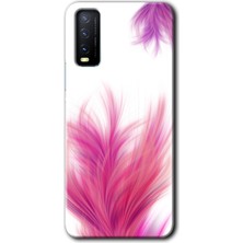 Vivo Y20S Kılıf Hd Desen Baskılı Arka Kapak + Esnek Nano Cam - Pembe Tüy