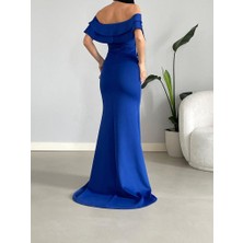 Rengamoda Kadın Yaka Detay Dalgıç Kumaş Abiye Elbise (Renkli)