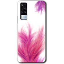 Gramaphone Vivo Y53S Kılıf Hd Desen Baskılı Arka Kapak + Kırılmaz Cam - Pembe Tüy