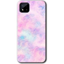 Realme C11 Kılıf Hd Desen Baskılı Arka Kapak + Esnek Nano Cam - Pembe-Duman