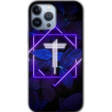 Gramaphone Apple iPhone 13 Pro Max Kılıf Hd Desen Baskılı Arka Kapak + Esnek Nano Cam - Dark Neon Yaprak T Harfi