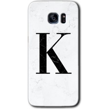 Gramaphone Galaxy S7 Edge Kılıf Hd Desen Baskılı Arka Kapak + Kırılmaz Cam - Beyaz Mermer Desenli K Harfi
