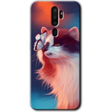 Gramaphone Oppo A5 2020 Kılıf Hd Desen Baskılı Arka Kapak + Esnek Nano Cam - Cat Butterfly