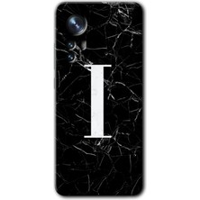 Gramaphone Xiaomi Mi 12 Pro Kılıf Hd Desen Baskılı Arka Kapak + Kırılmaz Cam - Siyah Mermer Desenli I Harfi