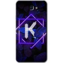 Gramaphone Galaxy J7 Prime 2 Kılıf Hd Desen Baskılı Arka Kapak + Kırılmaz Cam - Dark Neon Yaprak K Harfi