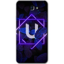 Gramaphone Galaxy J7 Prime Kılıf Hd Desen Baskılı Arka Kapak + Kırılmaz Cam - Dark Neon Yaprak U Harfi