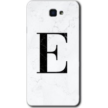 Gramaphone Galaxy J7 Prime 2 Kılıf Hd Desen Baskılı Arka Kapak + Kırılmaz Cam - Beyaz Mermer Desenli E Harfi