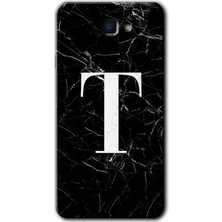 Galaxy J7 Prime Kılıf Hd Desen Baskılı Arka Kapak + Kırılmaz Cam - Siyah Mermer Desenli T Harfi